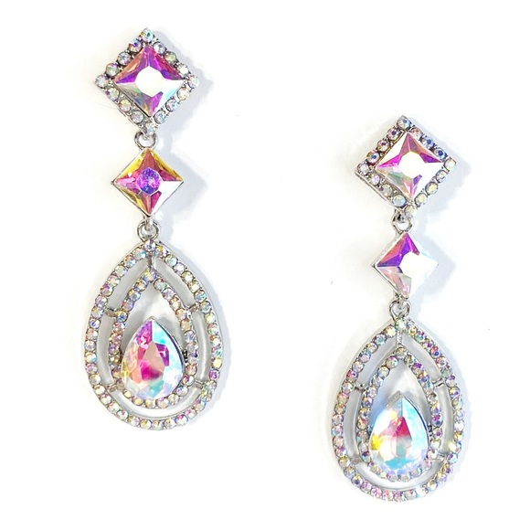 Prom Pageant Bridal Jewelry - Elegant Iridescent AB Crystal Drop Earrings